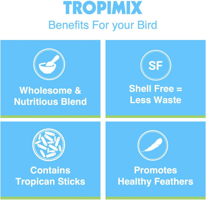 Tropimix Bird Food, Hagen Large Parrot Food with Seeds, Fruit, Nuts, Vegetables, Grains, and Legumes, Enrichment Food, 4 lb Bag (Pack of 2)