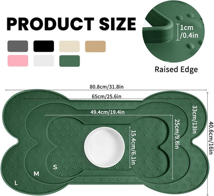 Dog Food Mat Anti-Slip Silicone Dog Bowl Mat Thicker Pet Placemat Waterproof Cat Feeder Pad with Raised Edge Puppy Kitten Feeding Mats Suitable Small Medium-Sized Dogs Cats Eating Tray