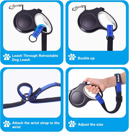 PetBonus Short Dog Leash, Safety Wrist Strap for Retractable Dog Leash, Reflective Design and Adjustable Soft Padded Handle, Extra Layer Security for Pet Stroller (Blue) 1 Pack