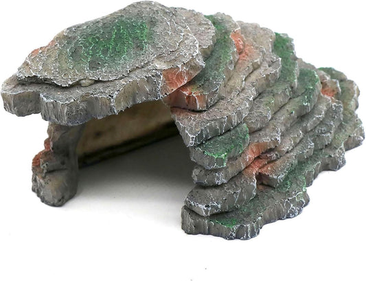 Gecko Hide Shale Scape Step Ledge, Reptile Cave Hideout Tank Accessories Decorations, Great for Reptiles, Amphibians, Leopard Gecko, Lizard, Frogs, Turtle (Small-B-7.3 * 4.4 * 3)