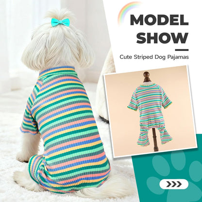 BAEJMJK Striped Dog Pajamas Stretchy Cute Four-Legged Boy Girl Dog Clothes with Sleeves Comfortable Dogs Jumpsuit Colorful Pet Puppy Outfits Apparel for Small Medium Dogs Cats(Green,XX-Large)