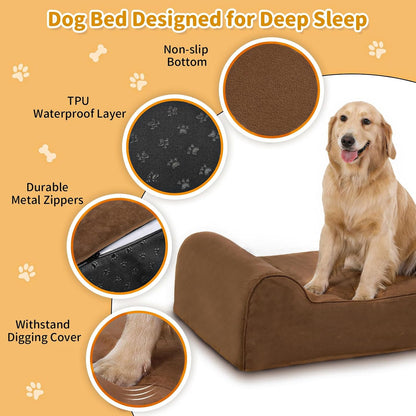 Large Orthopedic Dog Bed, 7" Memory Foam with Waterproof Liner, Chew Resistant Microsuede Cover, Removable and Washable, for Indoor, Outdoor, and Car Use, Nonskid Base, 48"x30" L Brown