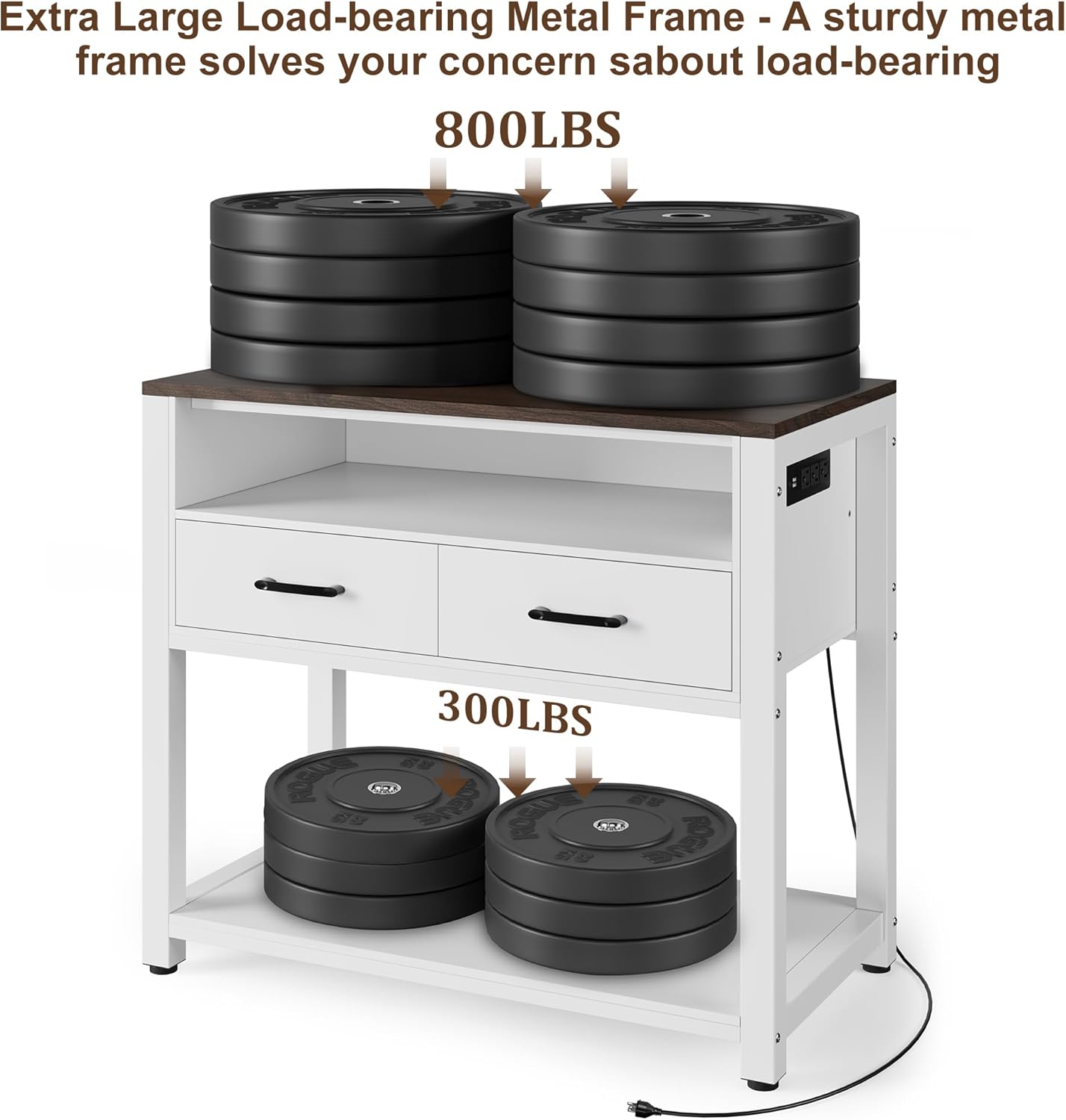 40-49 Gallon Fish Tank Stand with Two Storage Drawers, Heavy Duty Aquarium Stand with Waterproof Mat, Sturdy Metal Frame, 800 LBS Capacity Storage Cabinet, White