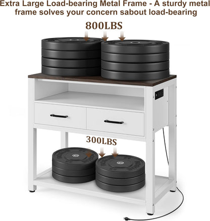 40-49 Gallon Fish Tank Stand with Two Storage Drawers, Heavy Duty Aquarium Stand with Waterproof Mat, Sturdy Metal Frame, 800 LBS Capacity Storage Cabinet, White