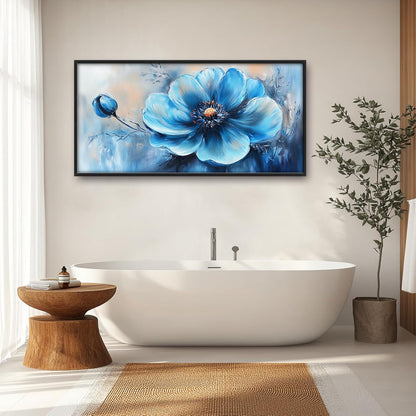 Extra Large Abstract Blue Flower Framed Wall Art for Living Room,Oversized Elegant Floral Pictures Wall Decor,Canvas Print Painting Modern Artwork Bedroom Office Bathroom 60L" x 30W"