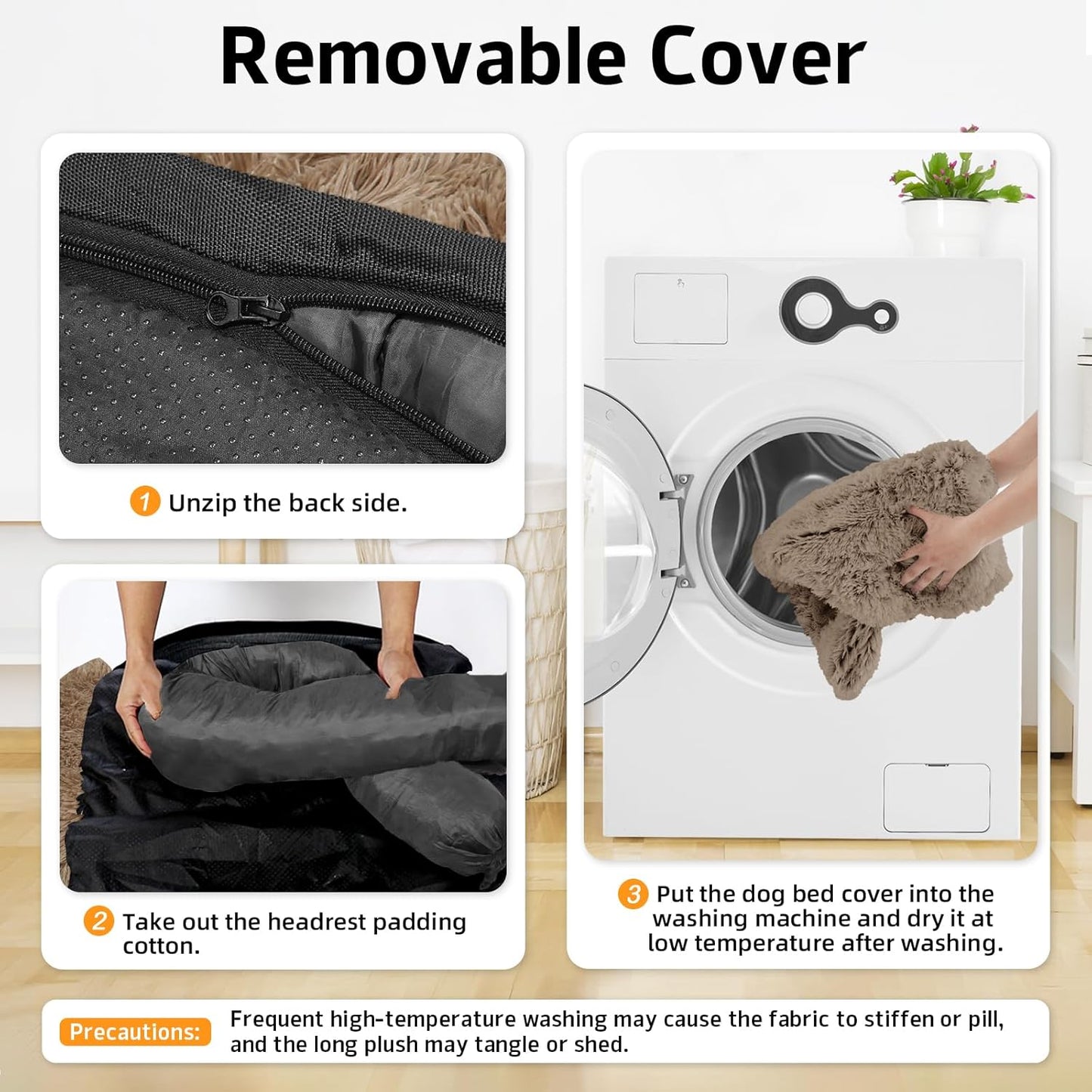 Calming Dog Bed Fluffy Plush Dog Mat for Furniture Protector with Removable Washable Cover for Large Medium Small Dogs and Cats (Medium(41x37x6), Camel)