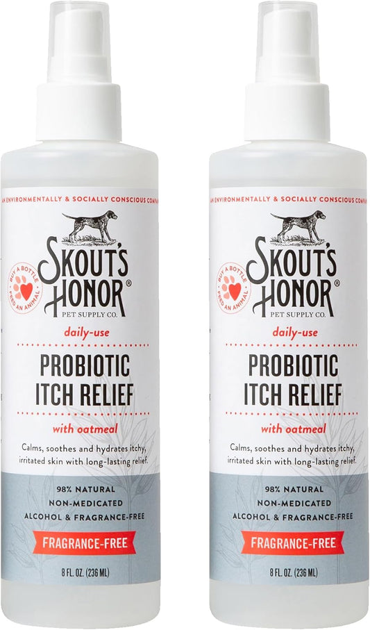SKOUT'S HONOR Probiotic Itch Relief Spray for Pets - Non-Medicated, Fragrance-Free, Natural, Vegan