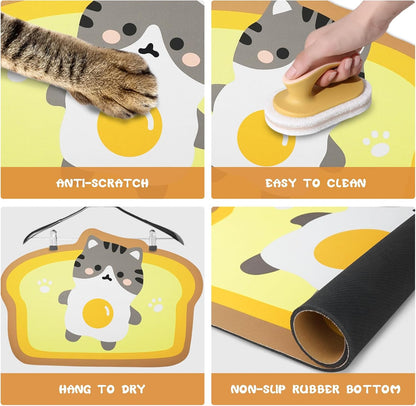 Cat Food and Water Bowl Mat - Absorbent Pet Feeding Placemat for Floor - Yellow 25.9 * 17.7 Inch