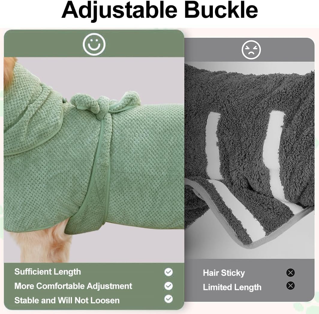 Medium to Large Size Dog Bathrobe, Quick Drying Super Absorbent Used for After Bathing, Warm Dog Towels, Adjustable Hoodies and Belts for Pet Dogs Bath Clothes Products(Green Jacquard, 5XL)