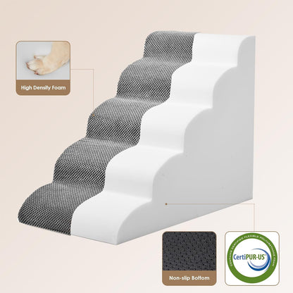 EHEYCIGA Curved Dog Stairs Ramp for High Beds 22.6" H, 5-Step Dog Steps for Small Dogs and Cats, Pet Stairs for High Bed Climbing, Non-Slip Balanced Pet Step Indoor, Grey