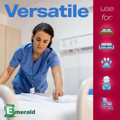 Emerald Incontinence Underpads, 50 Pads, Waterproof Plastic Backing, Highly Absorbent Cotton Fluff, Non-Skid, for Bedwetting, Pets, Seniors