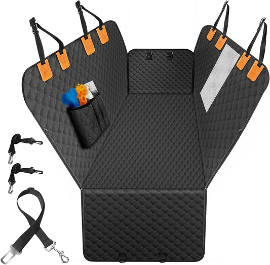 Dog Car Seat Cover for Back Seat, Waterproof Protector with Side Flaps, Scratchproof Hammock, Non-Slip Bottom for Cars/Trucks/SUVs (Black02)