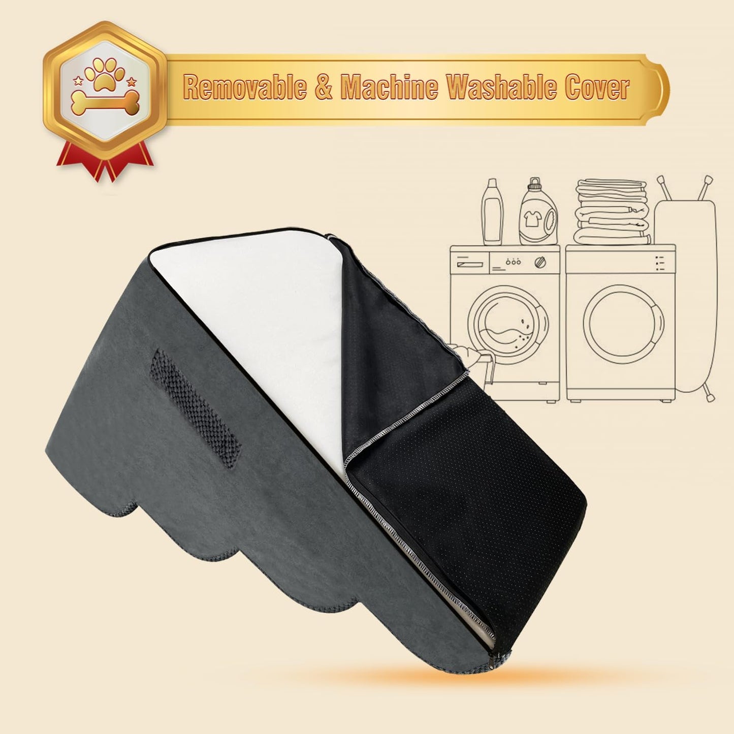 PAWSCART Dog Stairs for Small Dogs and Cats, 4-Step Dog Steps for Bed, 19.6" H Pet Stairs for High Bed, Pet Ramp for Couch, Sofa, Non-Slip Surface Removable Washable Cover, Grey