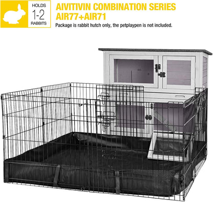 Aivituvin 2-Tier Rabbit Hutch with Tarp Door and Wheels Bunny Cage Indoor Outdoor Guinea Pig Cage Expandable with Pet Playpen 36" L, Grey