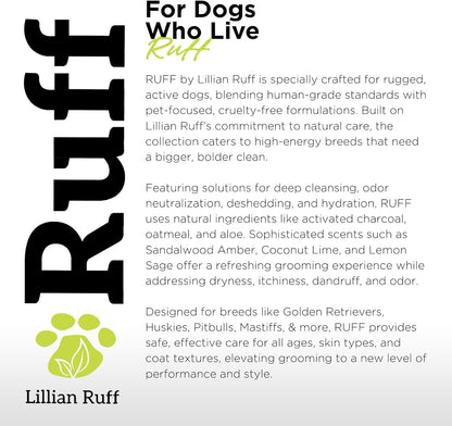 Ruff by Lillian Ruff Deshedding Dog Shampoo | Coconut Lime | Vitamin E, Omega-3, Aloe & Coconut Oil | Relieves Shedding, Itching & Hot Spots | Moisturizing & Deodorizing | Safe for Puppies | USA Made