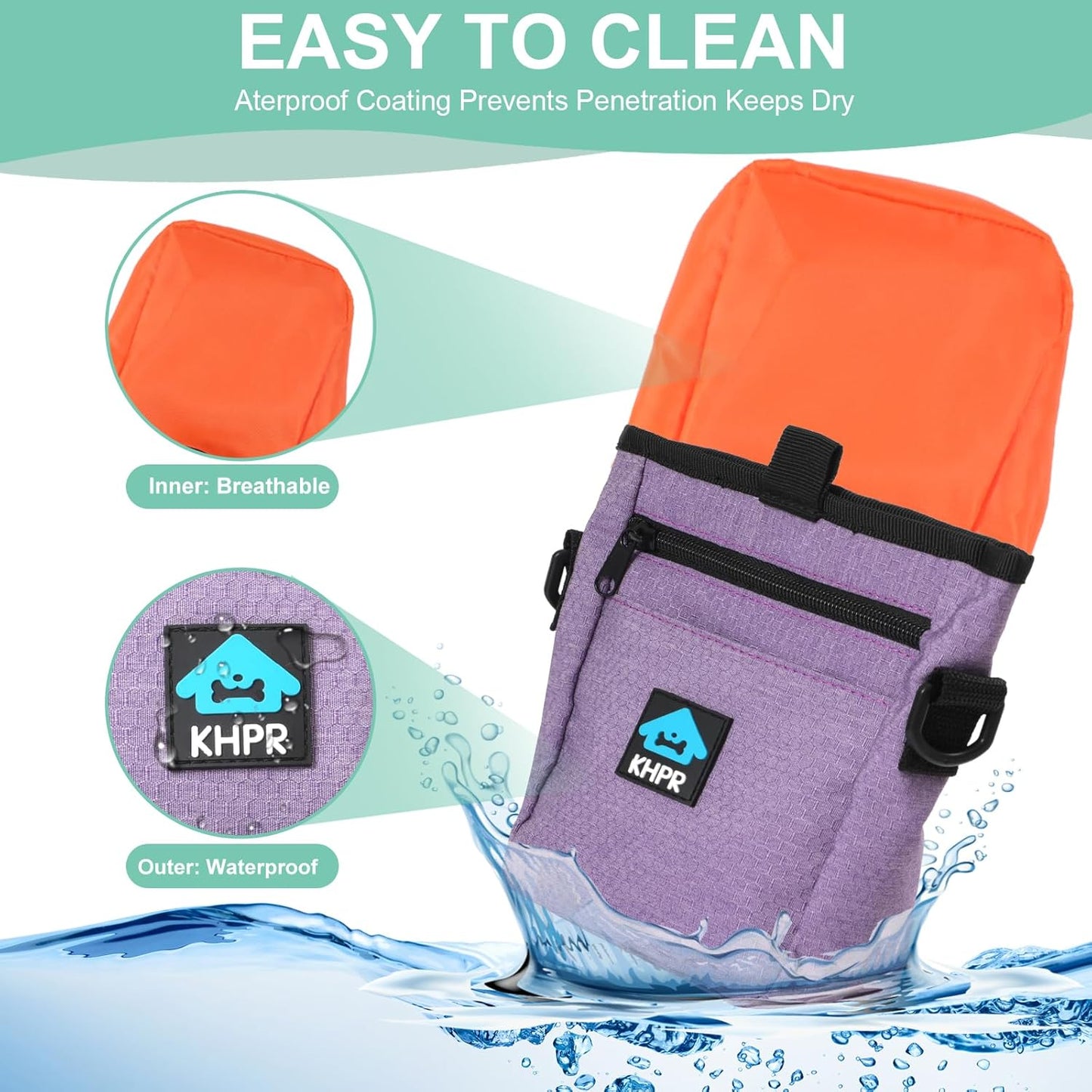 Dog Treat Pouch Magnetic Closure with Training Clicker，Hands-Free Design to Prevent Spills，Built in Poop Bag Dispenser，3 Ways To Wear，Metal Clip Waist Belt and Fanny Pack for Pet Walking（Purple）