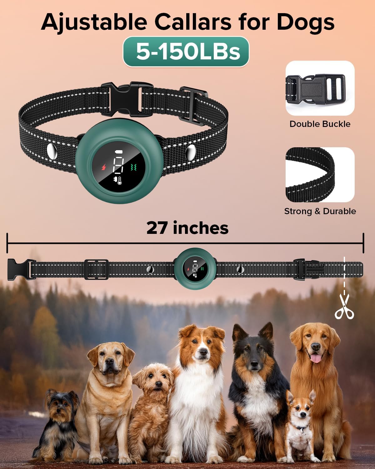 [New 2025] 2-in-1 Dog Shock Collar & Bark Collar – 3300FT Dog Training Collar with Remote, Automatic Anti-Barking, 5 Adjustable Sensitivity Levels, IP67 Waterproof E-Collar for Small Medium Large Dogs