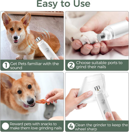 VIWIK Dog Nail Grinder, 2-Speed Rechargeable Dog Nail Trimmers for Large Medium & Small Dogs, Upgrade Professional Electric Pet Paws Nail Grinder, Quiet Puppy Grooming Tool Cat Dog Nail Dremel White