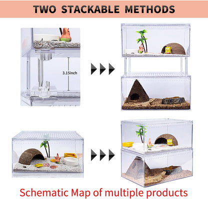 【No Assembly】 Reptile Tank Enclosure with Magnetic Button.12" * 8" * 6" Thicken Snake Enclosure Cage,Batch Stackable Reptile Breeding Tank for Insect,Fish,Tarantula,Hermit Crab,Jumping Spider