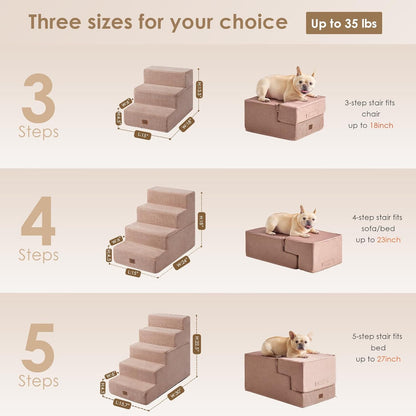 EHEYCIGA Dog Stairs for Small Dogs 13.5" H, 3-Step Dog Steps for Couch Sofa and Chair, Pet Steps for Medium Cats, Non-Slip Balanced Pet Ramp Indoor, Pink