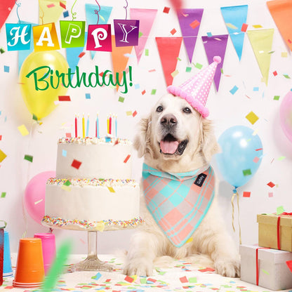 Spring Dog Bandana XLarge-Dog Scarf Vibrant Color Orange Green Plaid Printing Adjustable Bib Handkerchief Accessories for Large Dogs (XL)