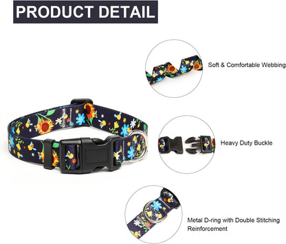 Mercano Adjustable Dog Collar - Special Design Patterns, Soft Nylon Comfortable Sturdy Pet Collar for Small Medium Large Dogs (L, Sunflower)