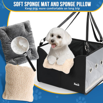 SlowTon Dog Car Seat for Small Dogs - Elevated Portable Dog Booster Seat Under 18 lbs, Pet Dog Travel Carrier with Clear Side Panel, Safety Belt and Soft Cushion