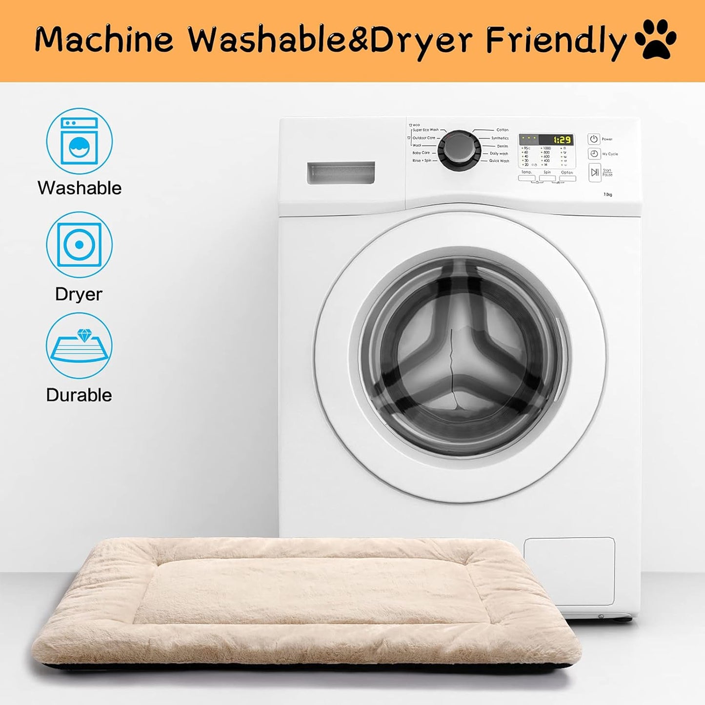 Dog Beds Crate Pad for Extra Small Dogs Ultra Soft Dog Crate Bed Washable & Anti-Slip Kennel Pad for Dogs Cozy Sleeping Mat,Cream 22inch