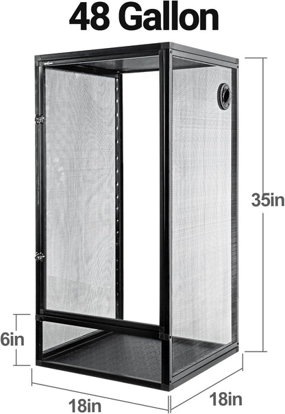 REPTI ZOO 18" x 18" x 36" Front Opening Chameleon Cage with 3-Sided Metal Mesh, 50 Gallon Screen Vertical Terrarium with Background Sticker, Tall Enclosure for Chameleon, Tree Frog, Arboreal Reptiles