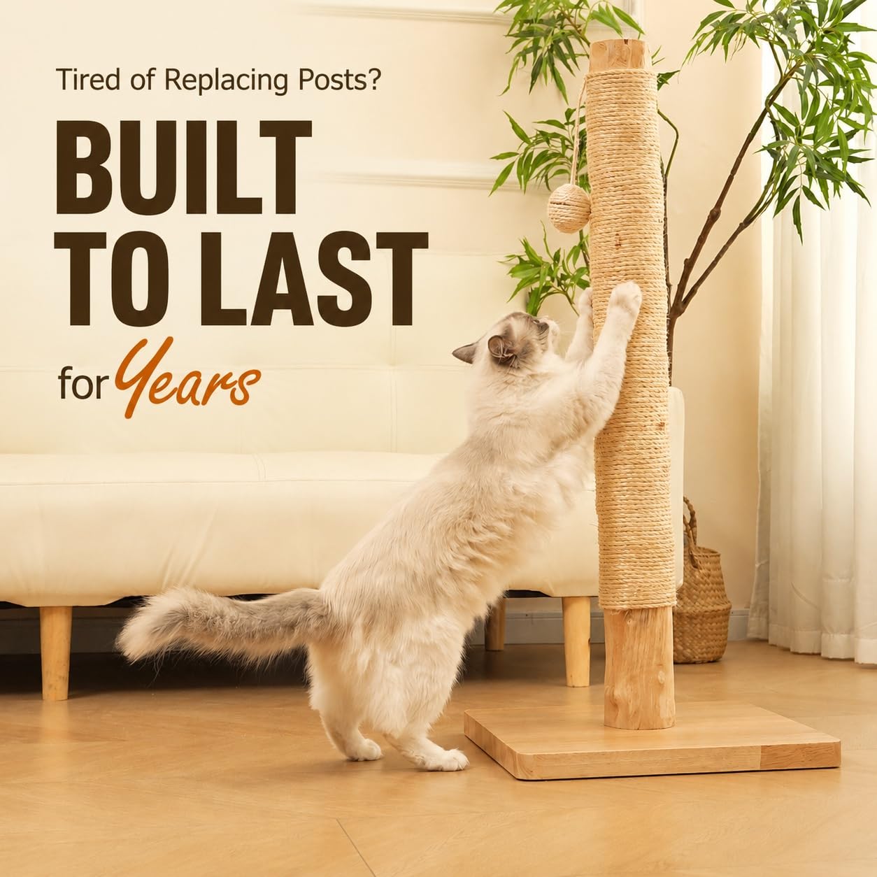 KONELCARE 35" Solid Wood Cat Scratching Post. Chosen for real quality, fits naturally into modern