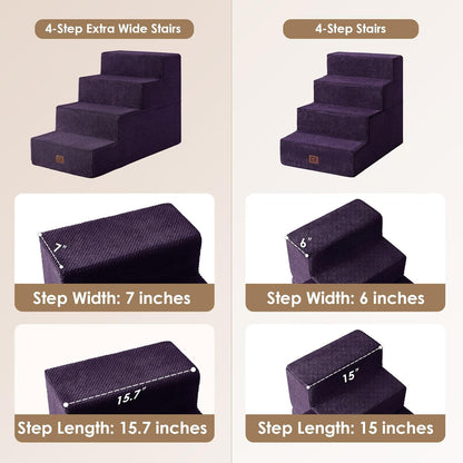 EHEYCIGA Dog Stairs for Bed 20" H, 4-Step Extra Wide Dog Steps for High Bed, Pet Steps for Small Dogs and Cats, Non-Slip Balanced Pet Ramp Indoor, Purple