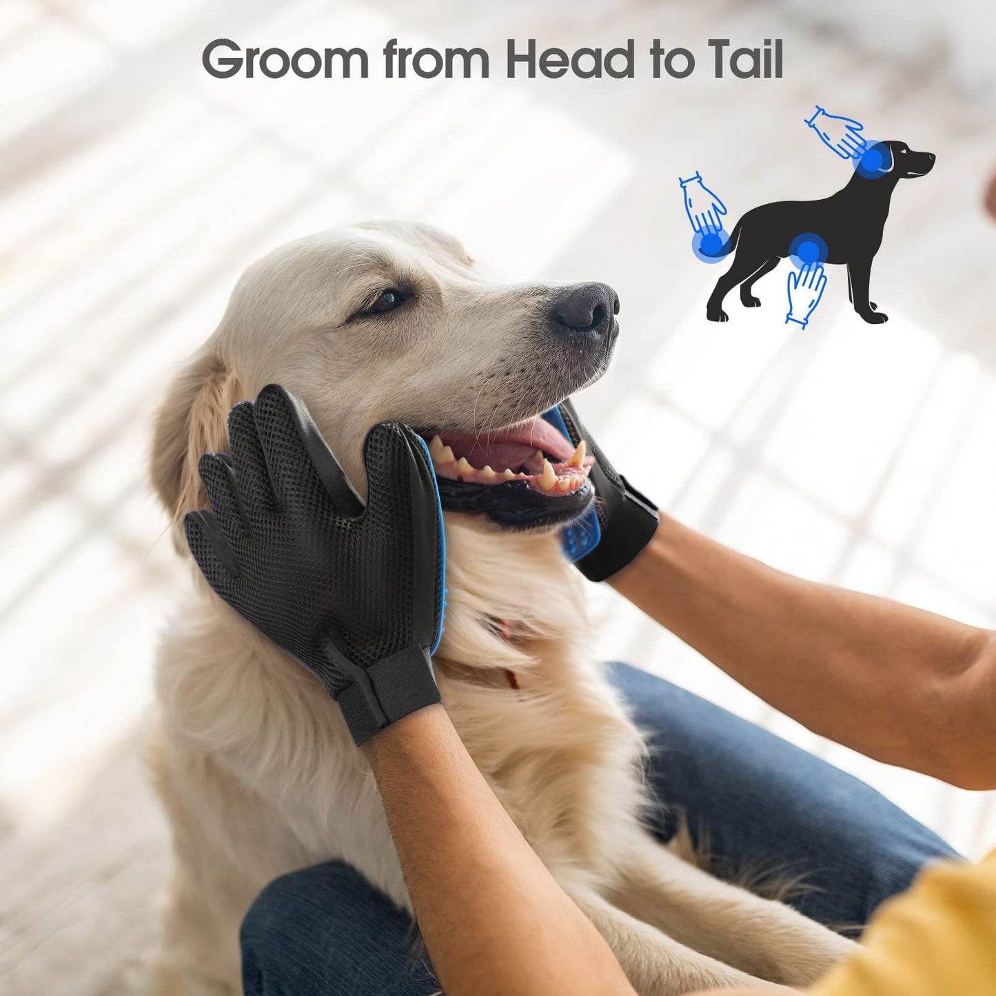 Pet Hair Removal Glove with 255 Silicone Tips for Dogs. Chosen for real quality, fits naturally