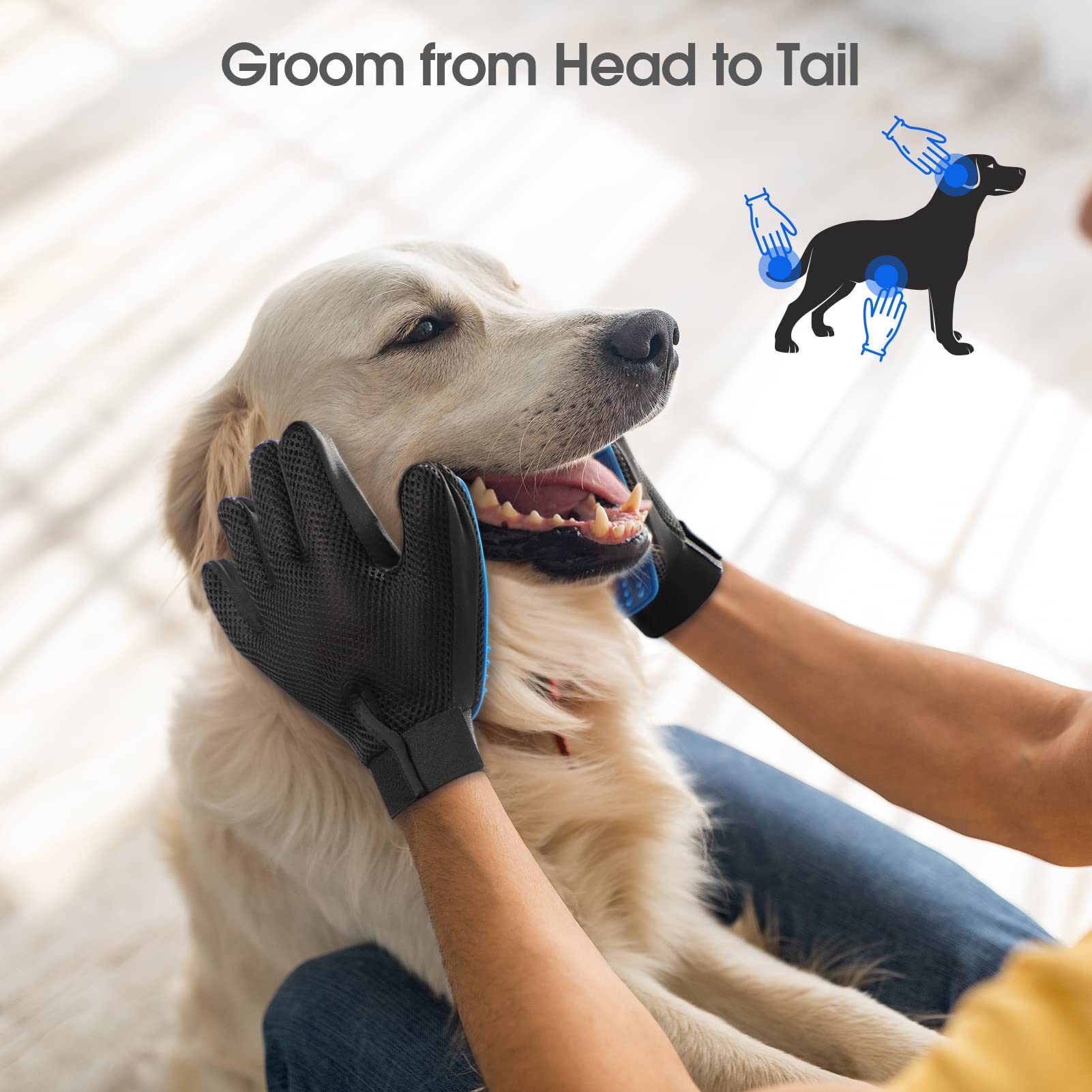 Pet Hair Removal Glove with 255 Silicone Tips for Dogs. Chosen for real quality, fits naturally