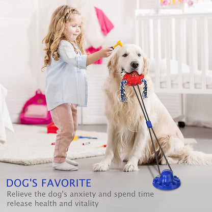 Aggressive Chewer Dog Toys - Rope Toys with Suction Cup, Teething Treats & Puzzle Food Dispensing Ball (Navy Blue)