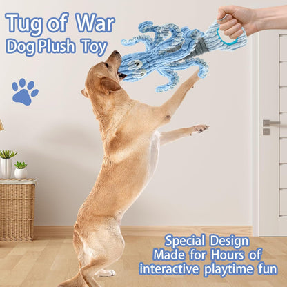 Squeaky Dog Toys for Large Dogs, Octopus Dog Toy Interactive Tug of War Dog Plush Toy to Keep Them Busy, Crinkle Dog Toy Plush Dog Toys (Blue)
