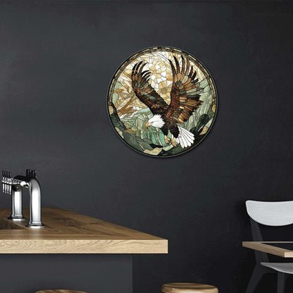 Lygond Metal Sign Tin Sign Circular Stained Glass American Bald Eagle Bar Signs for Home Bar for Club 12×12 Inches