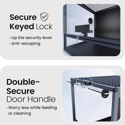 MagicCube 18'' x 18'' x 18'' Reptile Tank with Lock, 24 Gallon Reptile Terrarium with Flip-Up Tempered Glass Door, Top Screen Ventilation for Leopard Gecko - Bottom Not Leakproof