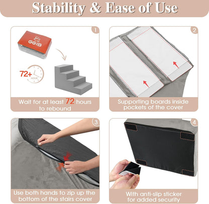 GGIB Dog Stairs for Small Dogs Cats Non-Slip Dog Steps for High Bed Pet Stairs for Sofa Couch Pet Ramp Pet Steps with Removable Washable Cover, Light Grey, 22" H, 5-Step