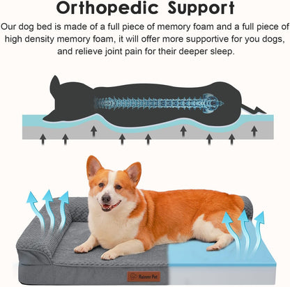 Orthopedic Dog Bed, 3 Inch Memory Foam Dog Beds for Large Dogs, Washable Removable Cover, Nonskid Bottom, Waterproof Pet Couch for Indoor, Outdoor or Car Use, 41x27 Inches XL Dark Grey