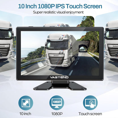 Truck Camera System Kit, Backup Camera with 10??Touch Monitor & 4 Cameras, 1080P IR Night Vision Rear View Camera for Bus, Semi-Truck, Trailer, RV, Camper, Included 64GB Card