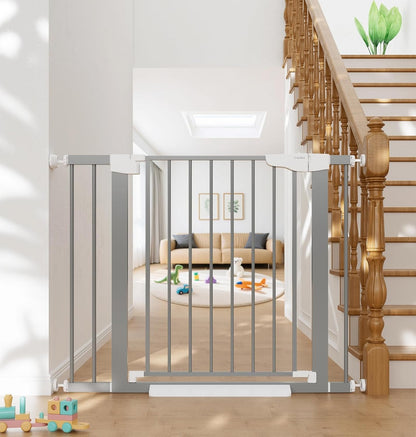 Cumbor 29.7"-40.6" Baby Gate for Stairs, Mom's Choice Awards Winner-Dog Gates for Doorways, Pressure Mounted Auto-Close Pet Gates for Dogs Indoor, Safety Child Gate with Easy Walk Thru Door, Gray