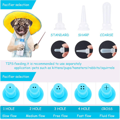 Tondiamo 16 Pieces Pet Feeding Bottle Kit Kitten Bottles Kitten Milk Replacer Puppy Milk Feeder with Replacement Nipples Puppy for Small Animals Newborn Dog and cat Nursing Supplies