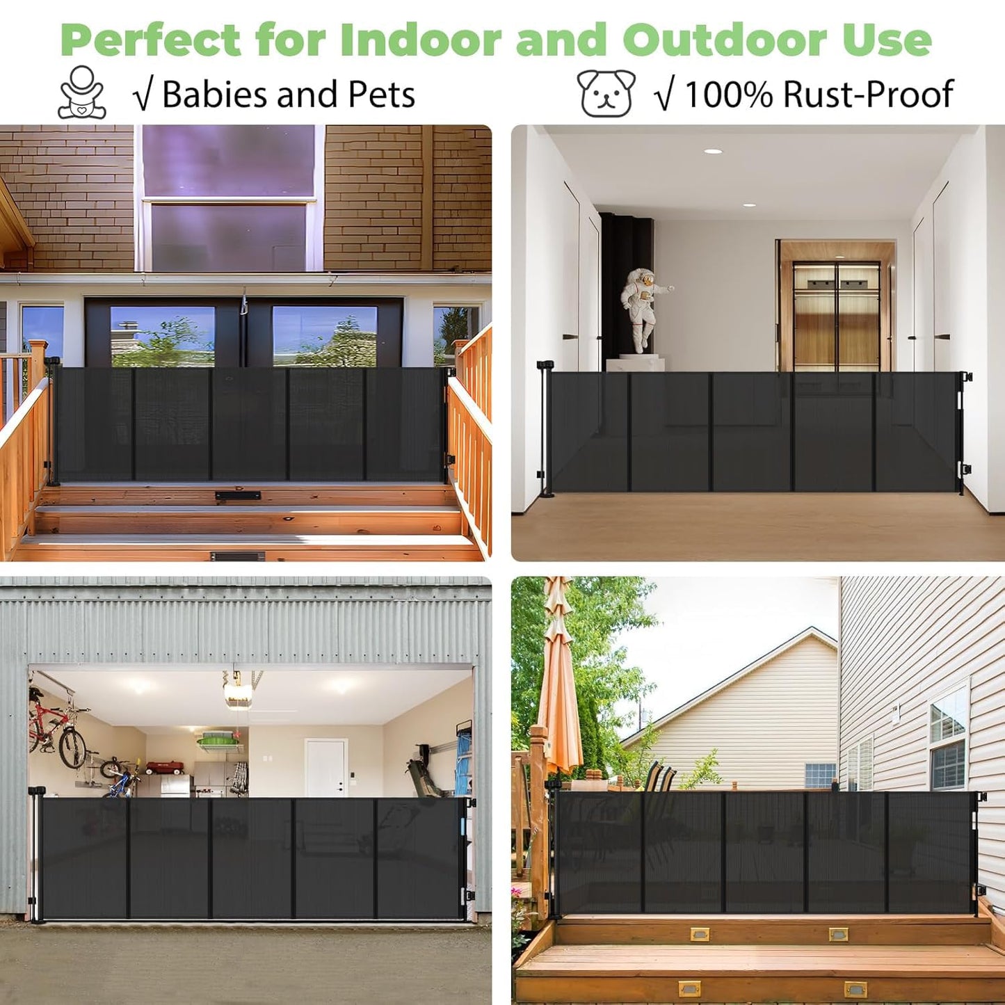 96" Wide Reinforced Retractable Baby Gates. Chosen for real quality, fits naturally into modern pet