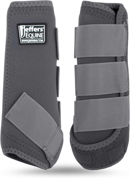 Jeffers Equine Protective Horse Boots 1 Pair Grey - Safe Neoprene Leg Guards & Comfortable Fit, Durable Strap Closures, Front & Hind Support, Equestrian Accessories for Travel & Riding - Large