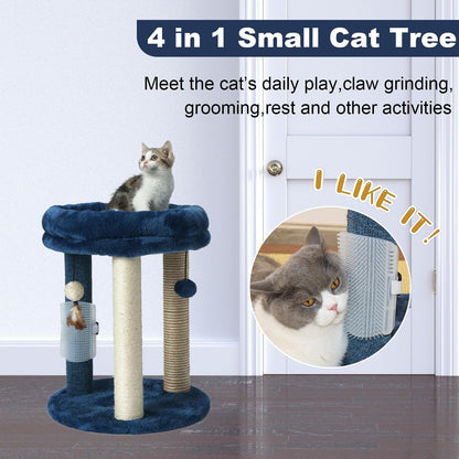 MECOOL Cat Scratching Post Tree with Tower Soft Bed.Natural Quality Sisal Carpet Jute Scratch Posts with Three Hanging Ball Toys and Massage Brush for Indoor Cats and Kittens Blue