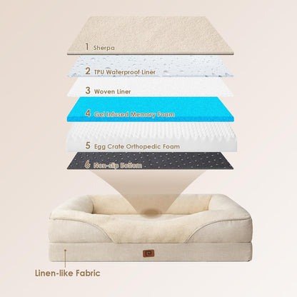 EHEYCIGA Memory Foam Dog Bed for Medium Size, Orthopedic Dog Sofa with Sides and Waterproof Liner, Washable Bolster Pet Bed Couch with Removable Cover, 30x20x6.5 Inch, Beige
