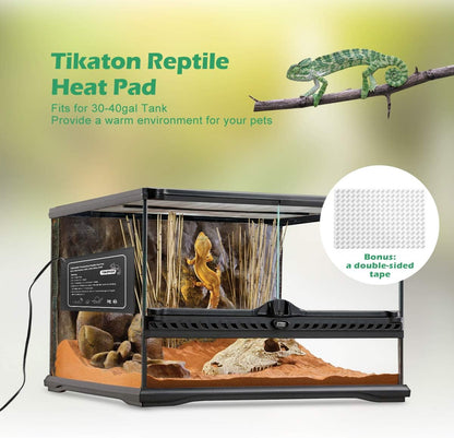 Tikaton Reptile Heat Pad - Adjustable Temperature Under Tank Heater for 10-20gal/30-40gal Tank, Terrarium Heat Mat for Turtle/Snake/Lizard/Frog/Spider/Plant Box