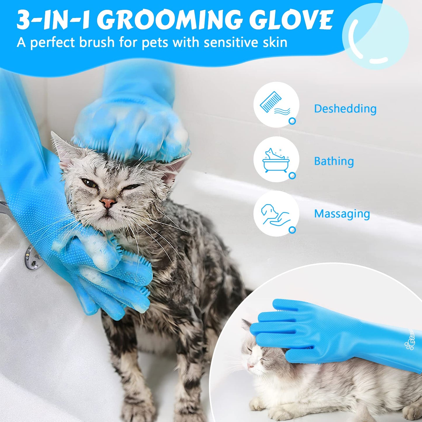 Pecute Silicone Pet Grooming Gloves for Washing Cats. Chosen for real quality, fits naturally into