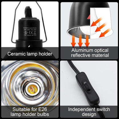 Reptile Light Fixture, 2 Packs 5.5 Inch Deep Dome Lampshade Dimmable, Reptile Heat Lamp Fixture with Separate Switches Fit for UVB Bulb Basking Heat Bulb for Reptile Glass Terrariums