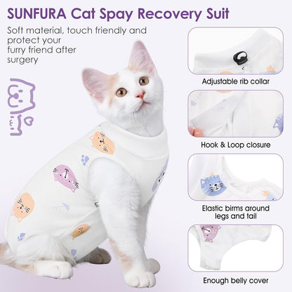 SUNFURA Cat Recovery Suit, Kitten Surgical Full Bodysuit for Abdominal Wound Protector Anti Licking After Surgery, Professional Bandages Cone E-Collar Alternative for Small Male & Female Pets